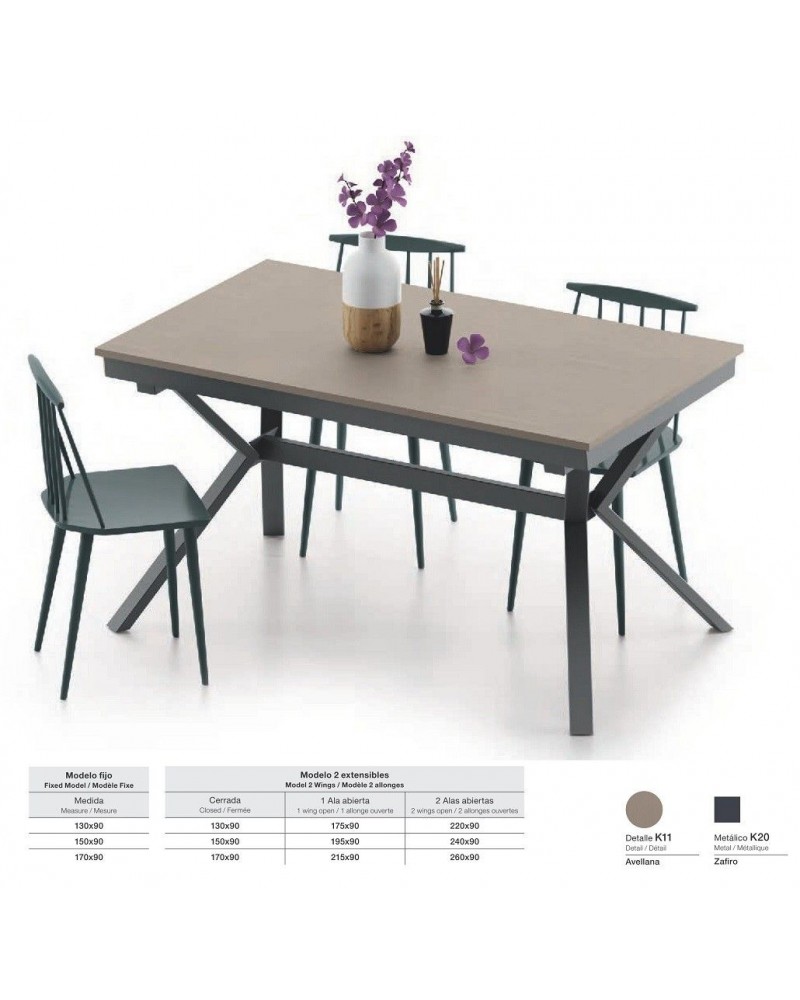 Mesa de comedor moderna 2 extensibles 301-KX1 