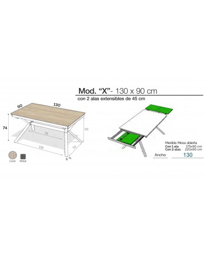Mesa de comedor moderna 2 extensibles 301-KX1 