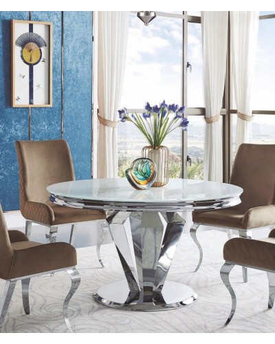 Mesa comedor redonda acero moderna fija cristal 1362-T966-1 