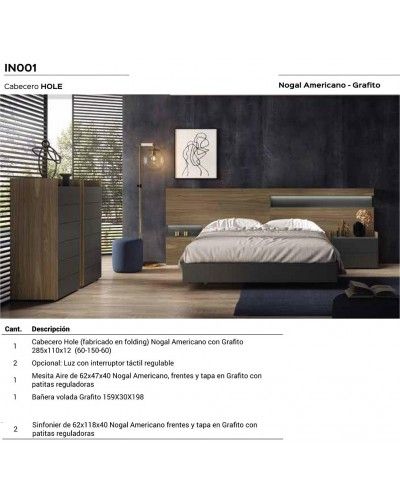Dormitorio matrimonio moderno lacado o madera 565-NO01 