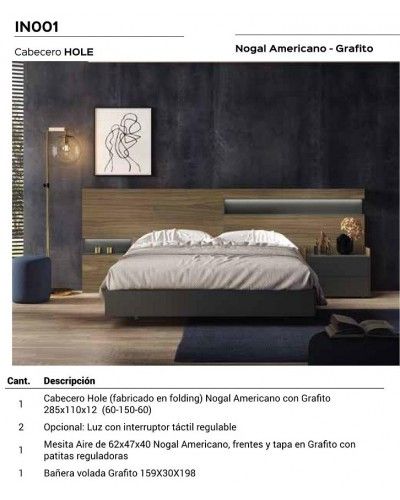 Dormitorio matrimonio moderno lacado o madera 565-NO01 