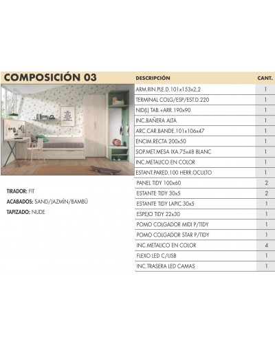 Cama nido Dormitorio juvenil moderno beladur AD03 - Lanmobel