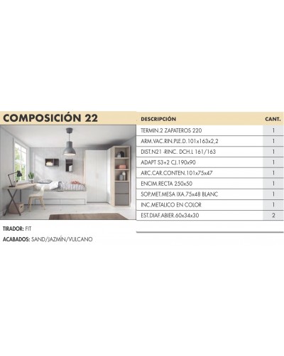 Dormitorio juvenil moderno beladur AD22 - Lanmobel