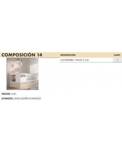 Cuna Convertible Dormitorio juvenil moderno beladur AD14 - Lanmobel